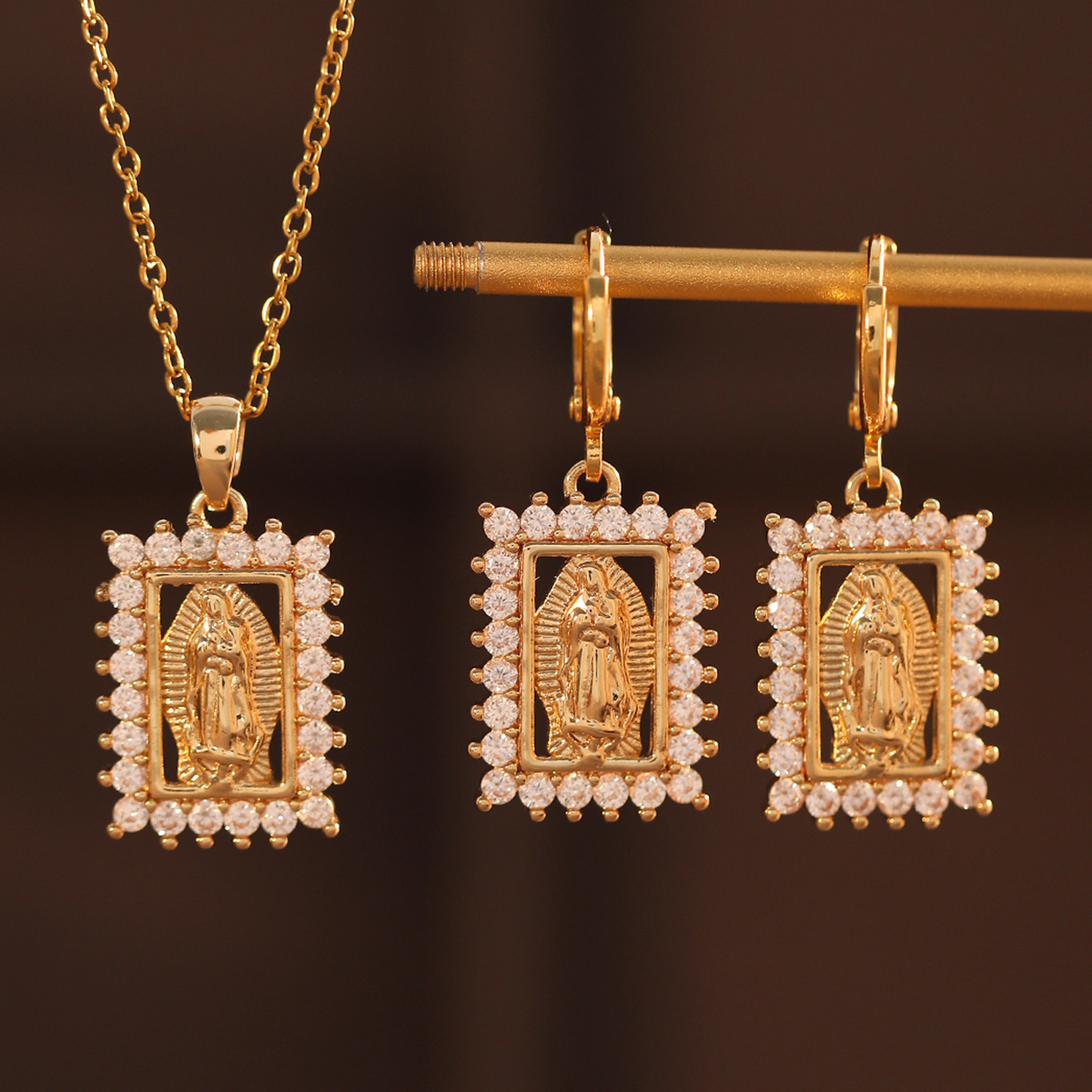 Square Necklace & Earrings Set Virgin Series for Banquet Party